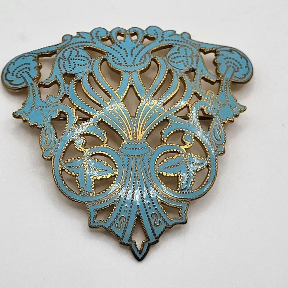 Antique Art Nouveau Brooch Austrian 1895–1910 Filigree Metalwork Blue Enamel